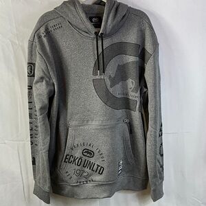 Ecko Unlimited Charcoal Graphic Men's Hoodie With Kangaroo Zipper Pocket Size XL